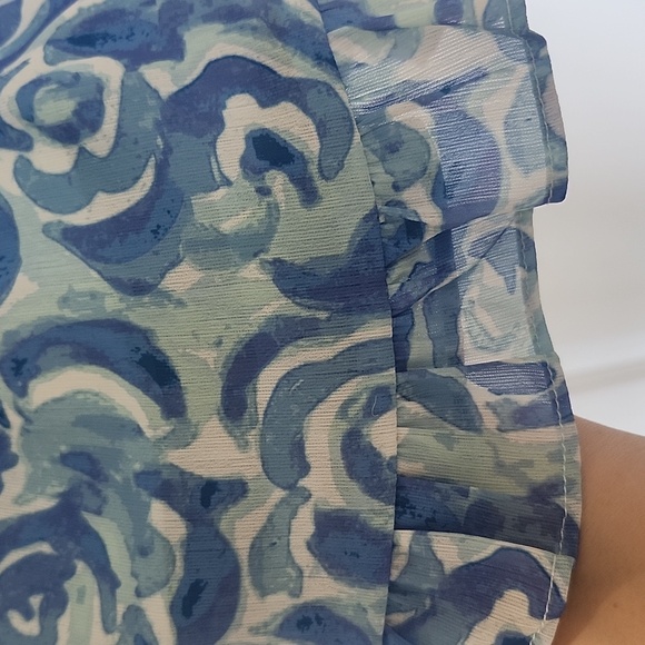 Sail to Sable Blue Ruffle Neck & Sleeve 3 Tiered Minidress Size M - Picture 8 of 13